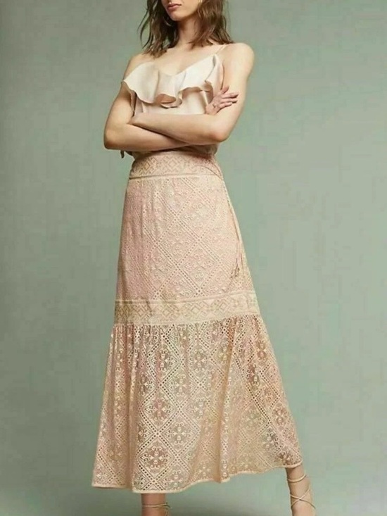 Anthropologie Dresses & Skirts - Anthropologie Queen & Pawn Pink Lace Maxima Maxi Long Boho Skirt Small